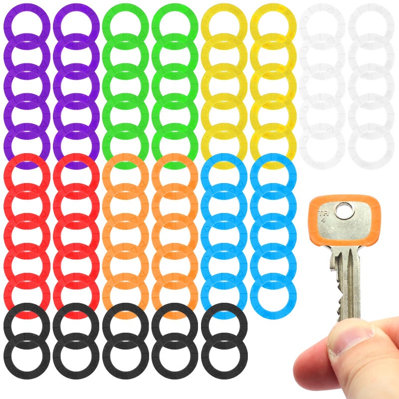 ISUSSER 80pcs Key Caps Tags, Plastic Key Identifier Rings, Key ID Rings, Upgraded Material Strong Toughness in 8 Colors - Image 1